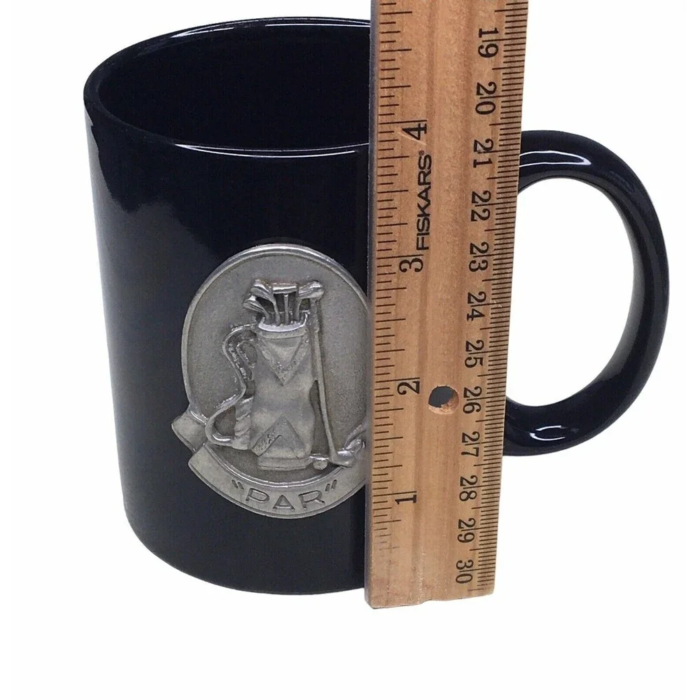 Golf Coffee Cup Mug Black 3-D Embossed Pewter‎ Emblem Golfer Dad Gift